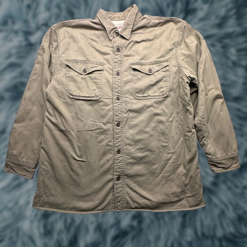 Levi's Levi's Button-Up Shacket Mens XL Long Sleeve Brown Twill Sherpa Pile Lined Button Up Shirt Size US XL / EU 56 / 4 - 1 Thumbnail