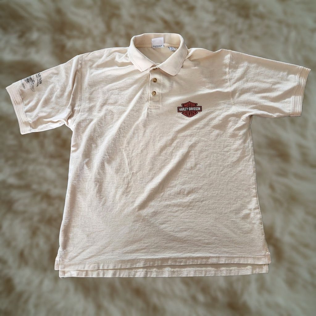 Harley Davidson VINTAGE Harley-Davidson Polo Shirt Mens XL Tan Brown Logo Button Short Sleeve Collared Blended Cotton Size US XL / EU 56 / 4 - 1 Thumbnail