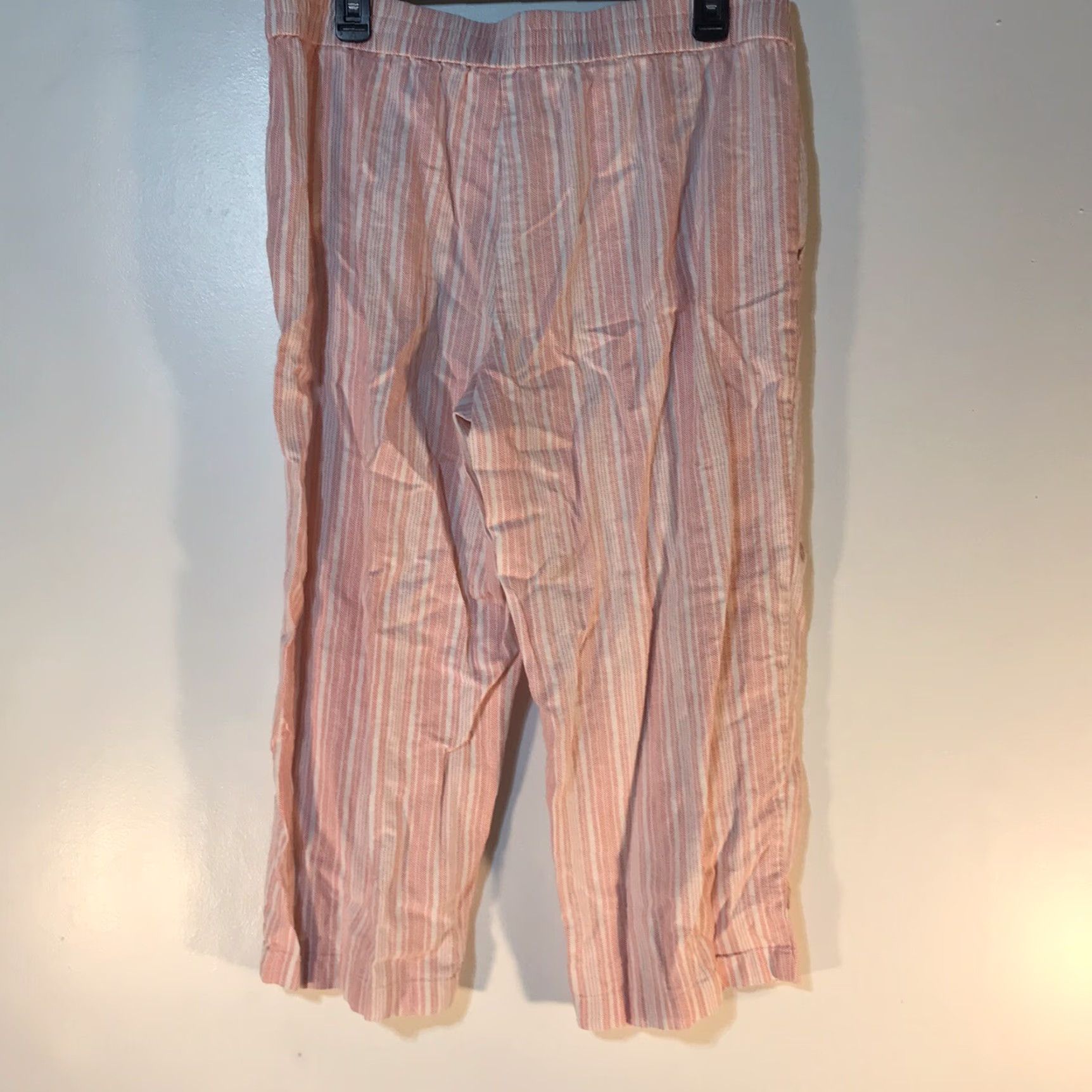 Vintage Ava & Grace Pull On Pants Womens Size L Pink/White Striped Linen Blend Elastic Waist Casual Size 36" / US 14 / IT 50 - 2 Thumbnail