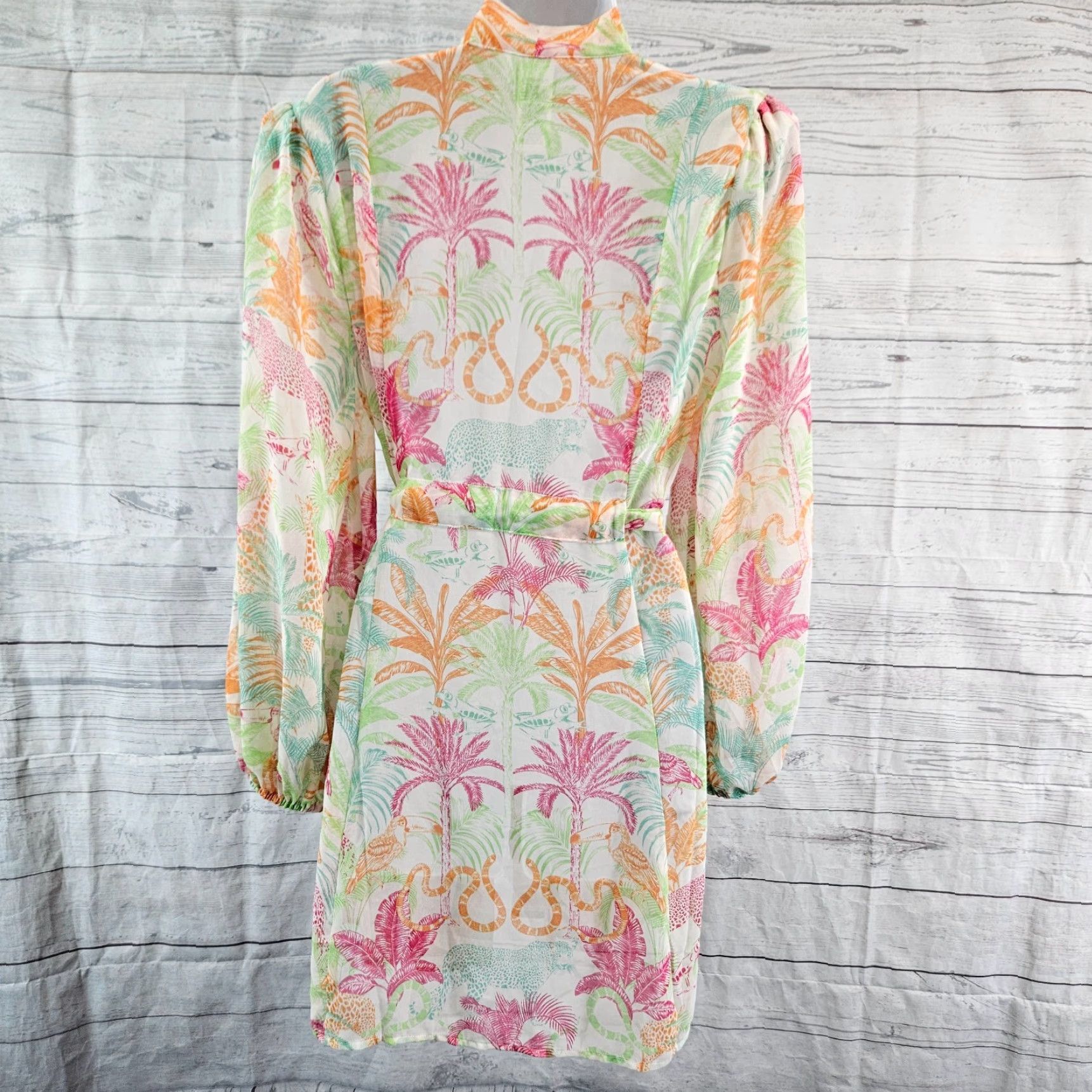 Vintage Cabi 6185 Womens Sunset Kimono Blouse Small Pink Green Sheer Long Sleeve Casual Womens Size S / US 4 / IT 40 - 4 Thumbnail