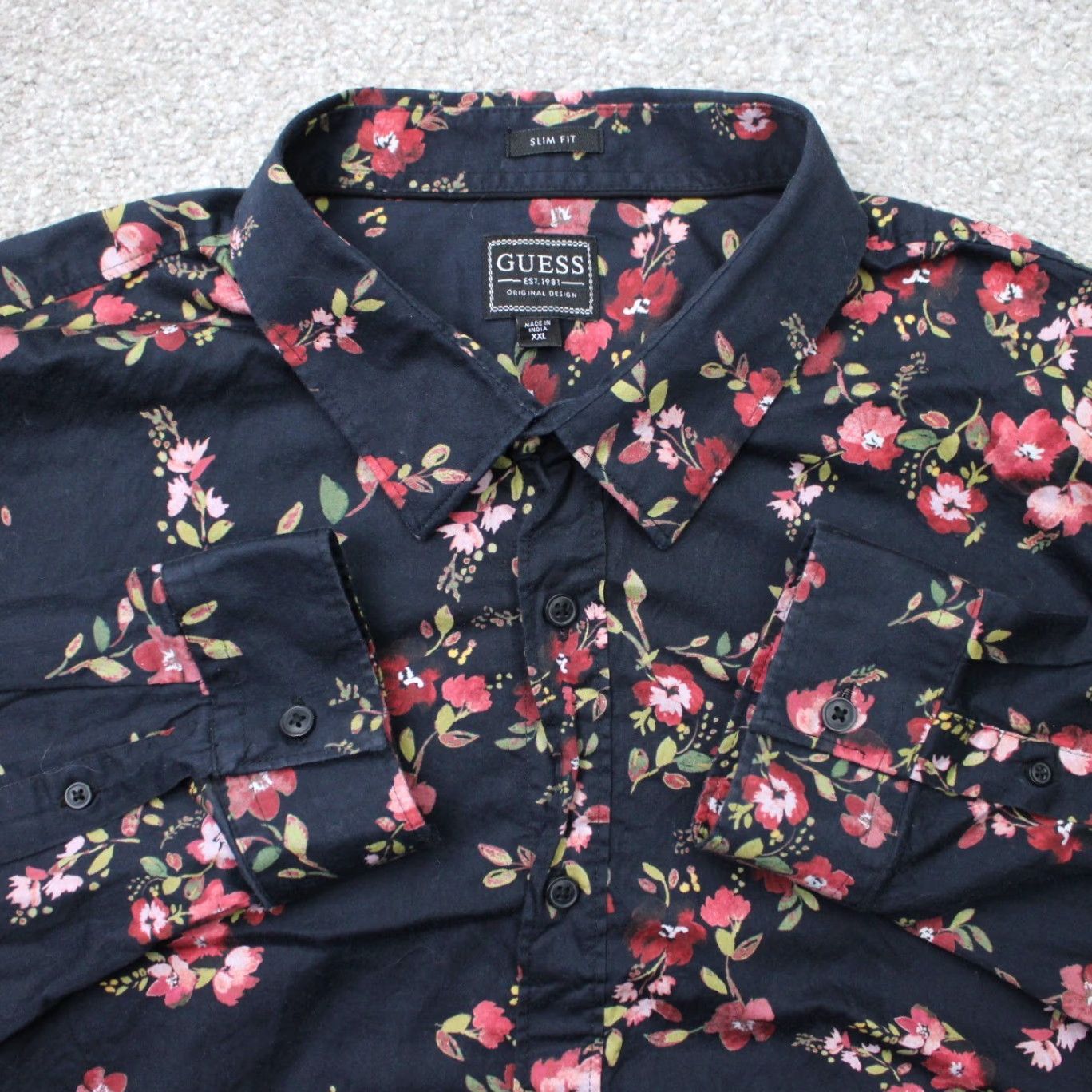 Guess GUESS Shirt Men 2XL Floral Black Red Long Sleeve Button-Up Modern Classic Storm Brand: GUESS Size US XXL / EU 58 / 5 - 2 Thumbnail