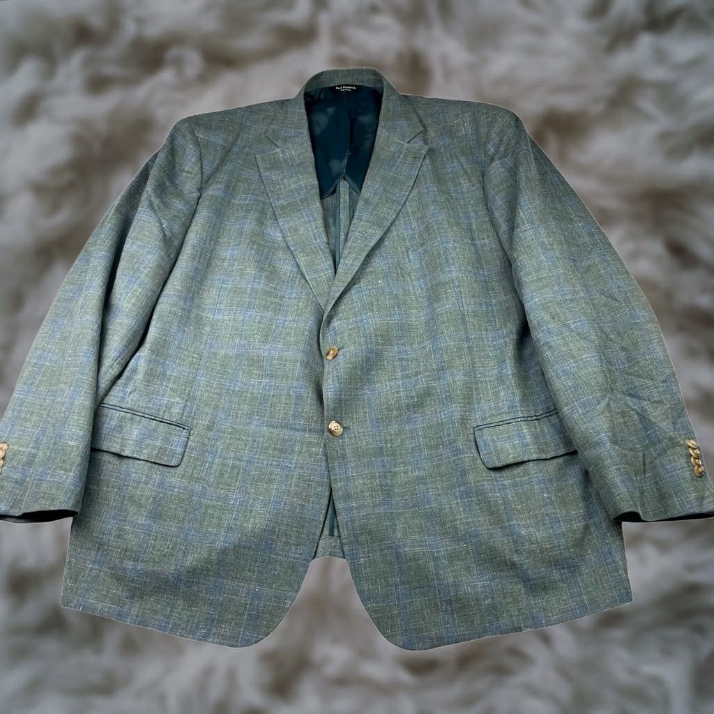 Vintage VINTAGE? No. Paul Fredrick Men's Lightweight Classic 2-Button Blazer Green/Blue Plaid 54R Size 54R - 1 Thumbnail