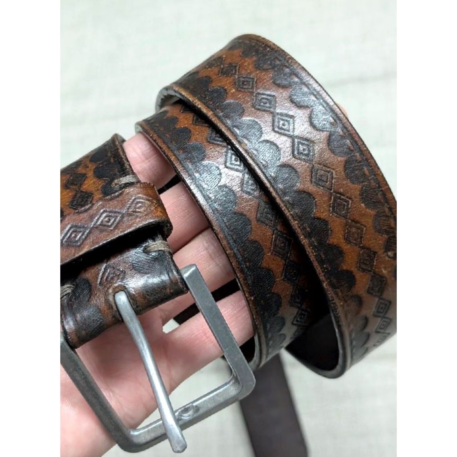 Cremieux VINTAGE tooled leather belt WESTERN brown 40 full grain cowhide belt Mens Size 40 - 2 Thumbnail