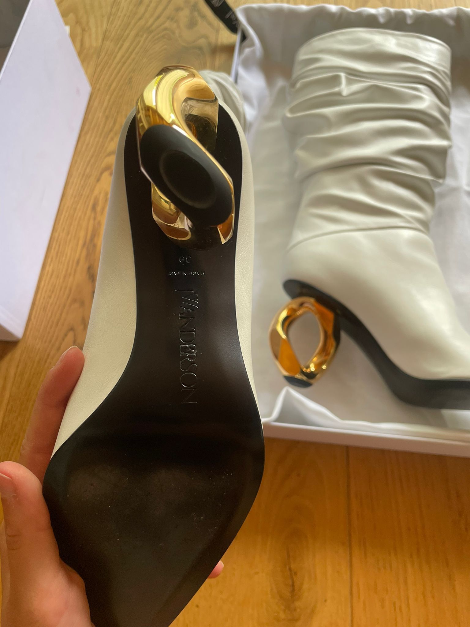 JW Anderson JW Anderson Chain Heel Boot Slouching White Gold Size US 9 / IT 39 - 8 Thumbnail