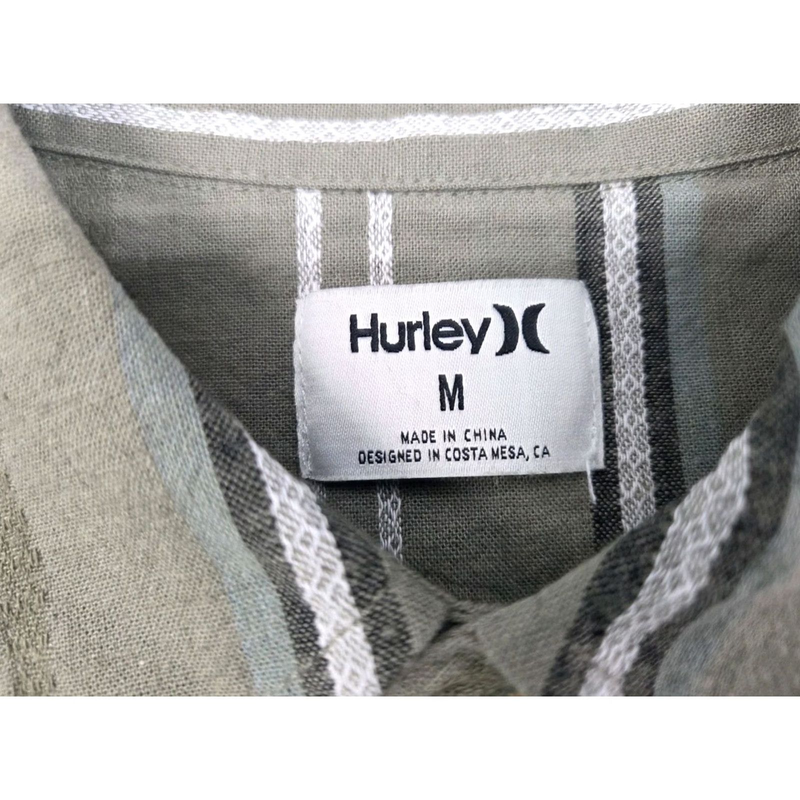 Hurley Hurley Mens Short Sleeve Button Up Green Striped Cotton/Linen Shirt M Size US M / EU 48-50 / 2 - 3 Thumbnail