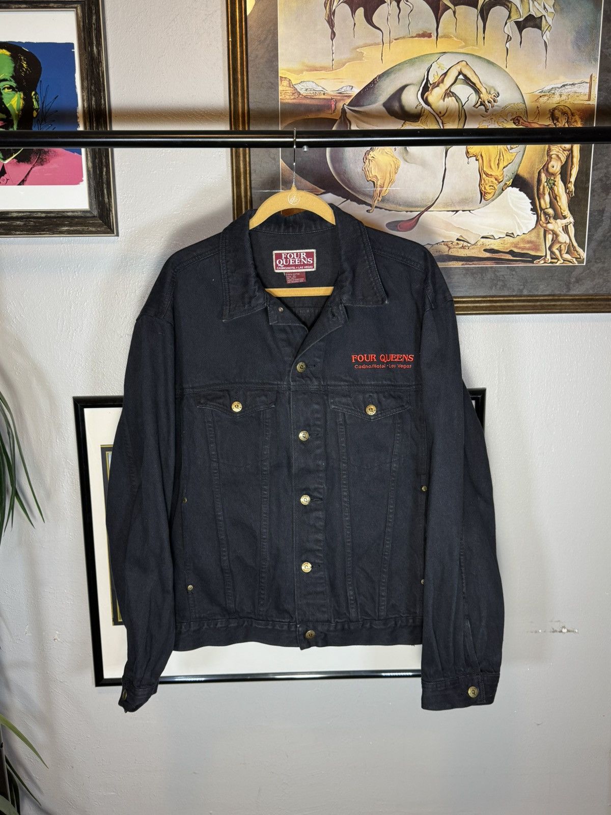 Vintage Vtg Four Queens Casino Las Vegas Hotel Black Denim Jacket Size US XL / EU 56 / 4 - 2 Thumbnail