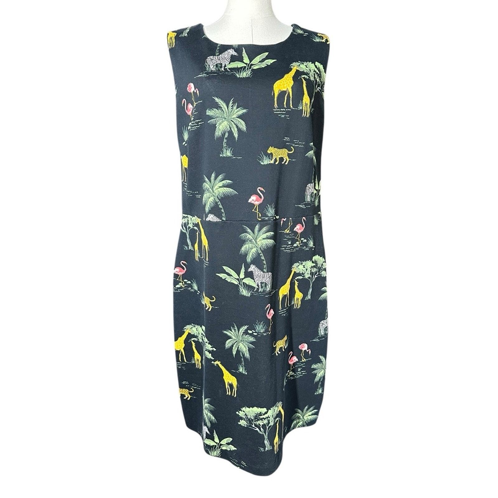 Old Navy Old Navy Black Safari Giraffe Zebra Flamingo Print Dress XL Size XL / US 12-14 / IT 48-50 - 1 Thumbnail
