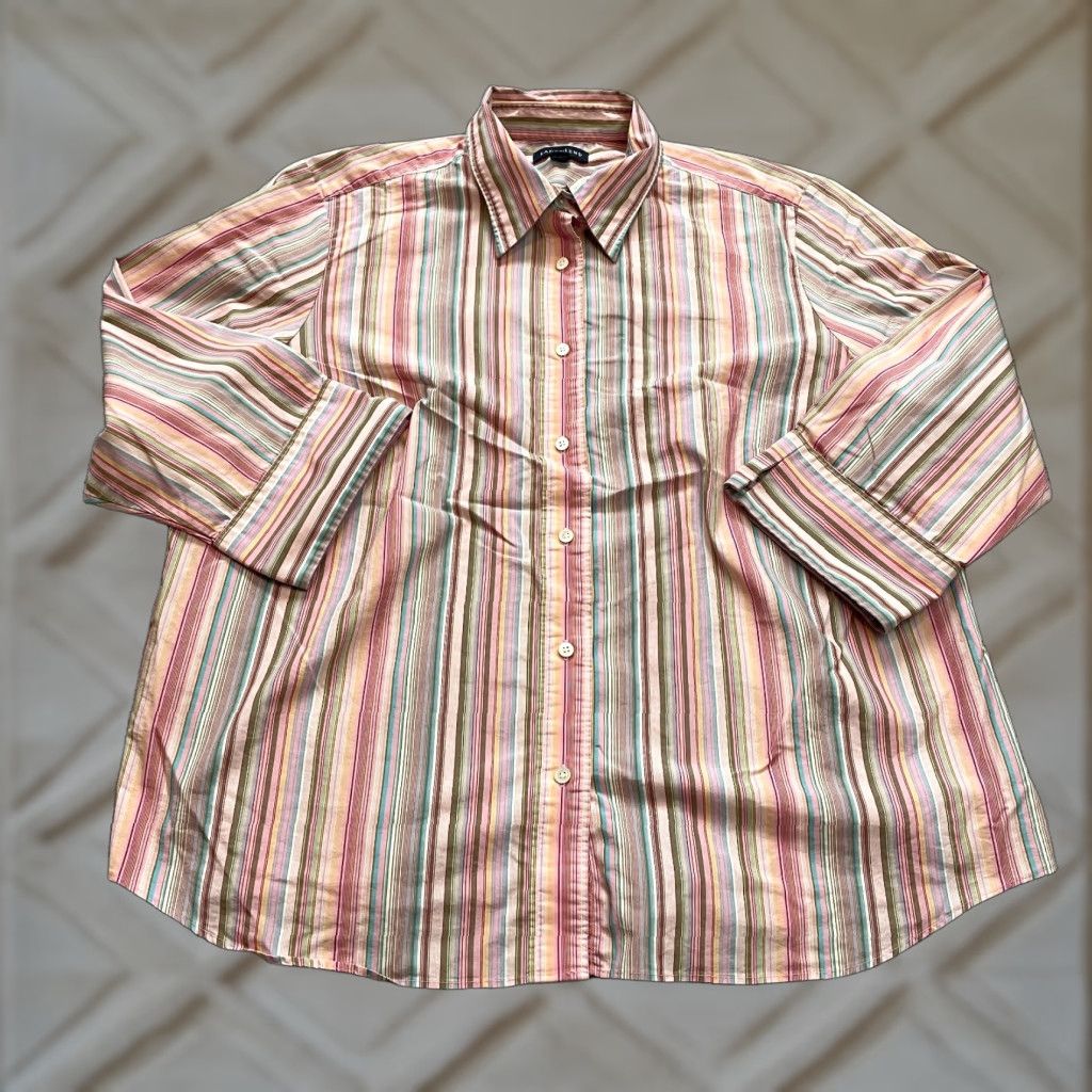 Lands' End Lands' End Button Up Blouse Shirt Womens 22W Pink Striped Collared Long Sleeve Regular Plus Size Size 3XL / US 20-22 - 1 Thumbnail