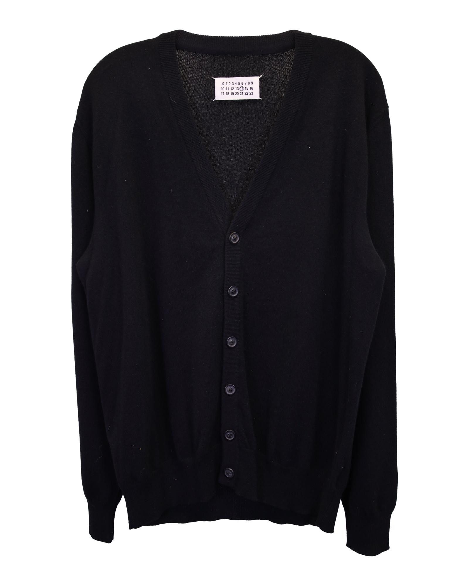 image of Maison Margiela Black Cashmere V-Neck Cardigan For Men (Size Medium)