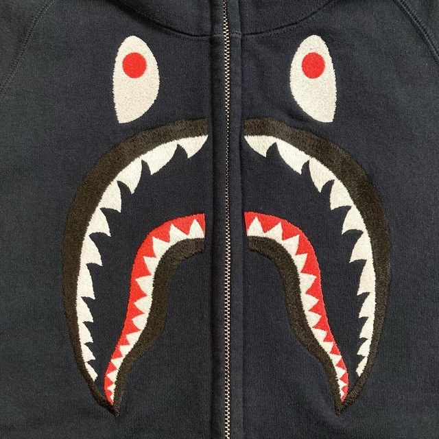 Bape BAPE EMBROIDERY Shark Full Zip Hoodie Navy a bathing ape Size US M / EU 48-50 / 2 - 4 Thumbnail