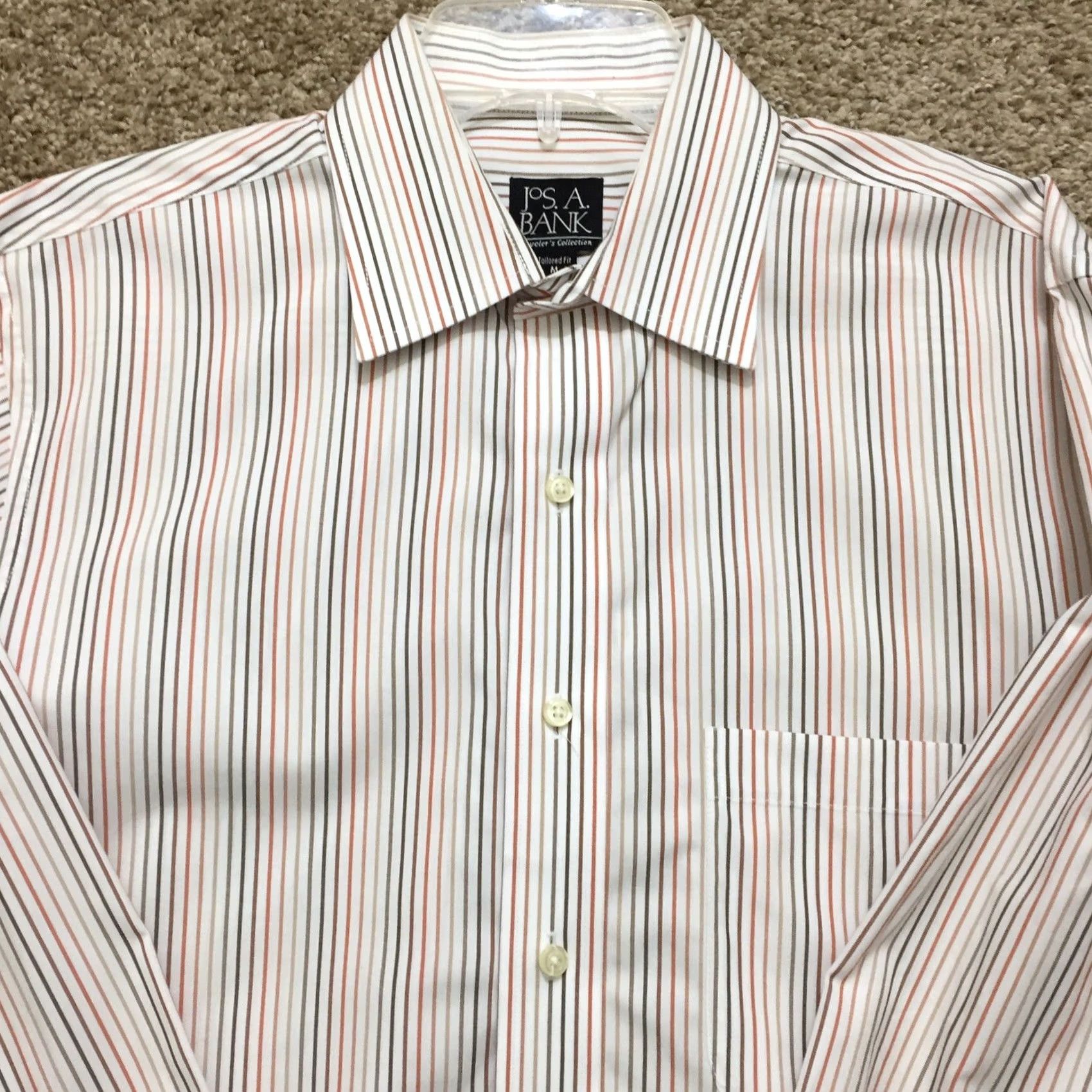 Jos. A. Bank Jos. A. Bank Shirt Mens Medium White Orange Striped Long Sleeve Button Up Size US M / EU 48-50 / 2 - 3 Thumbnail