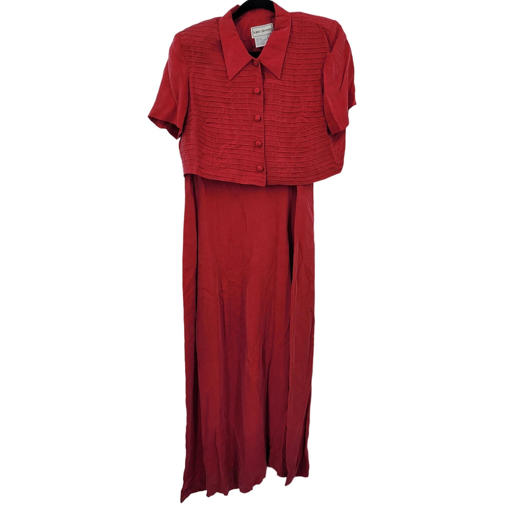Vintage Karin Stevens Red Sleeveless Modest Maxi Dress 16 2pc Set Pl Size XXL / US 16-18 / IT 52-54 - 15 Thumbnail