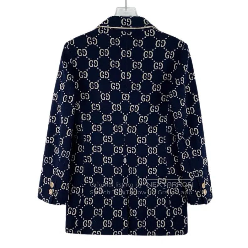 Gucci Gucci Dark blue logo jacquad full-print cotton lapel singl Size XS / US 0-2 / IT 36-38 - 2 Thumbnail