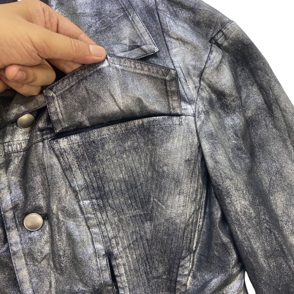 Designer × Yohji Yamamoto 🔥Yohji Yamamoto Silver Metallic Foil Cropped Jacket Size S / US 4 / IT 40 - 11 Thumbnail