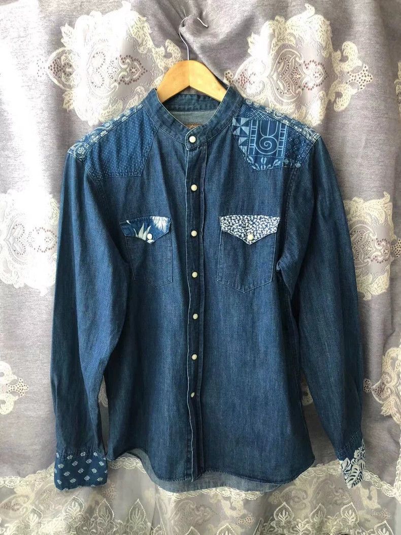 Needles Needles Denim Patchwork Stand-Collar Shirt - dmc Size US L / EU 52-54 / 3 - 1 Thumbnail