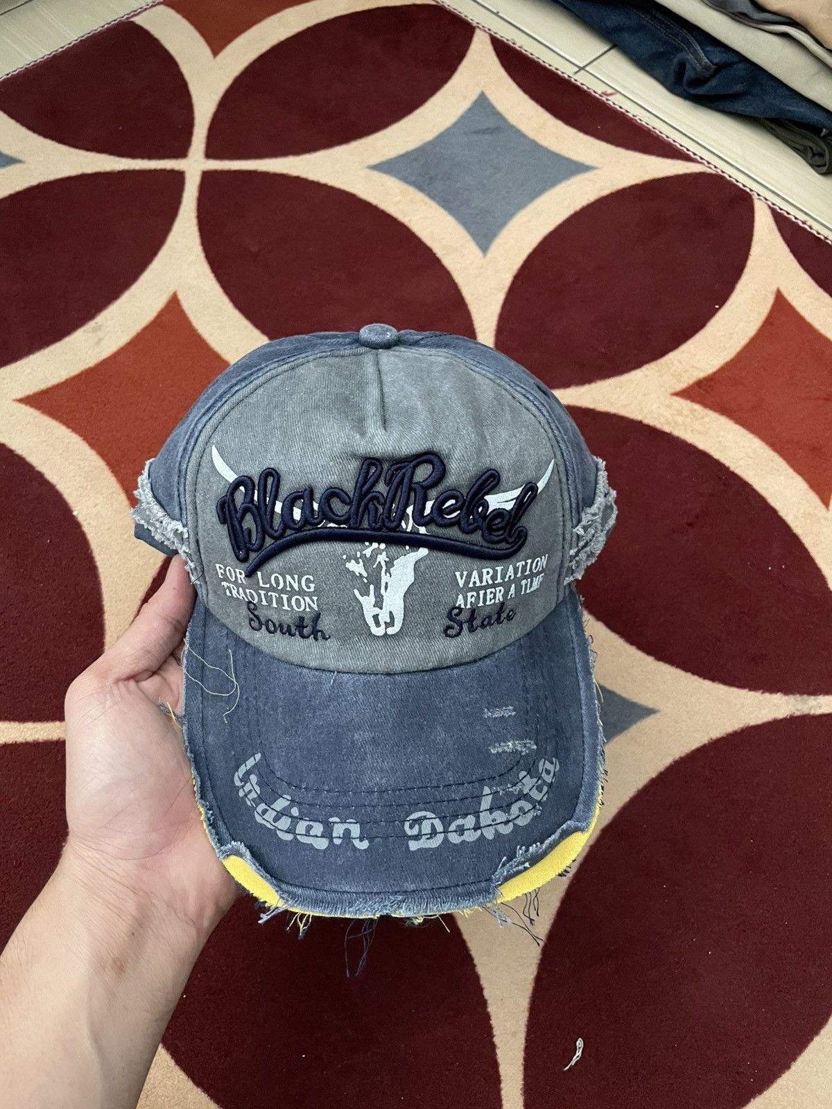 Japanese Brand Vintage Black rebel Distressed style caps faded Size ONE SIZE - 1 Thumbnail