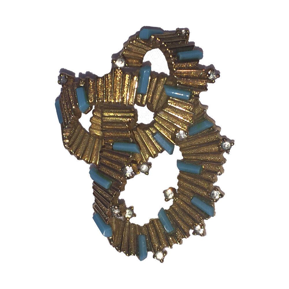 Designer Jomaz Figural Pin with Simulated Turquoise and Rhinestones Size ONE SIZE - 1 Thumbnail