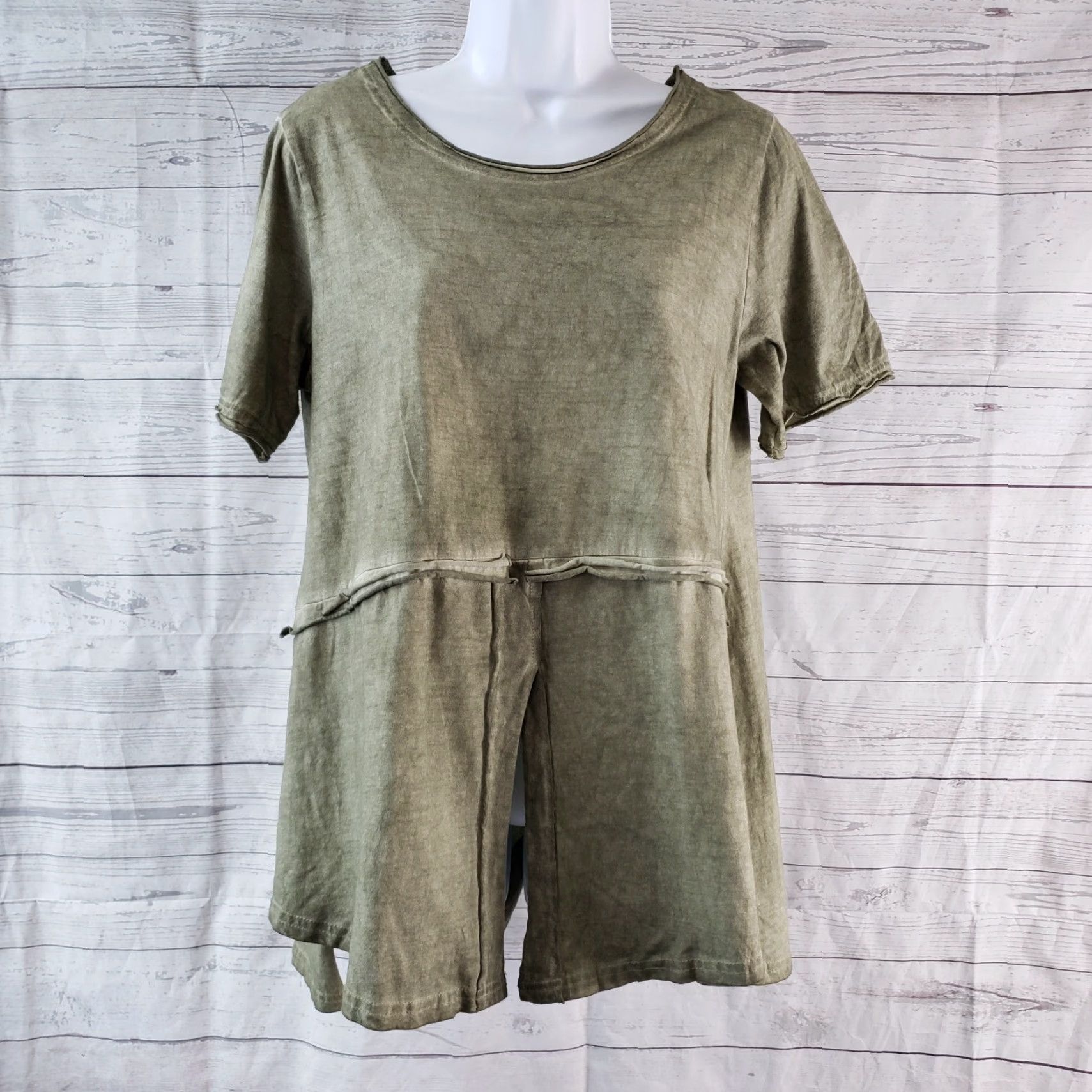 Vintage Pretty Angel Womens Top Size S Solid Green Short Sleeve Linen Blend Shirt Size S / US 4 / IT 40 - 2 Thumbnail