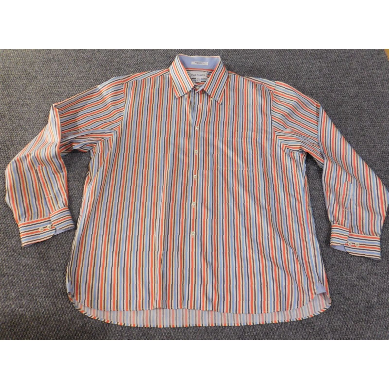 Vintage Paul Fredrick Dress Shirt Shirt 17.5 Orange Striped Mens Business Button-Up Office Size 48R - 3 Thumbnail