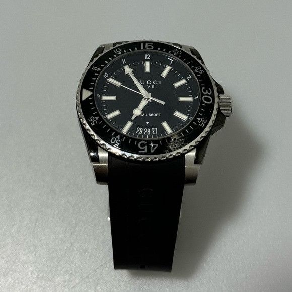 Gucci Dive Stainless Steel Rubber Strap Watch Black Silver