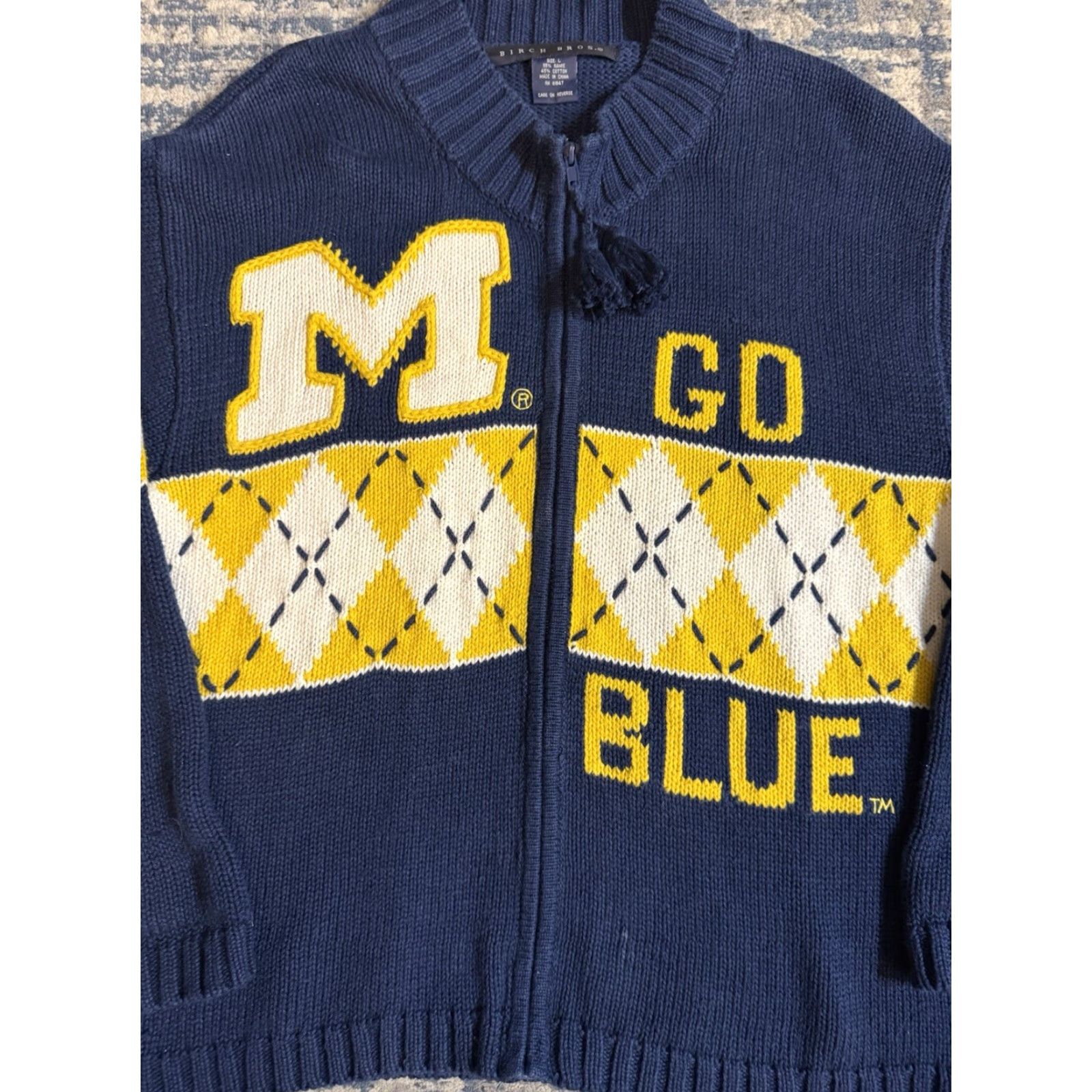 Vintage VINTAGE Michigan Wolverines Birch Bros. Full Zip Sweater L Blue Unisex Adults 90s Football College Go Blue Branding Size US L / EU 52-54 / 3 - 2 Thumbnail