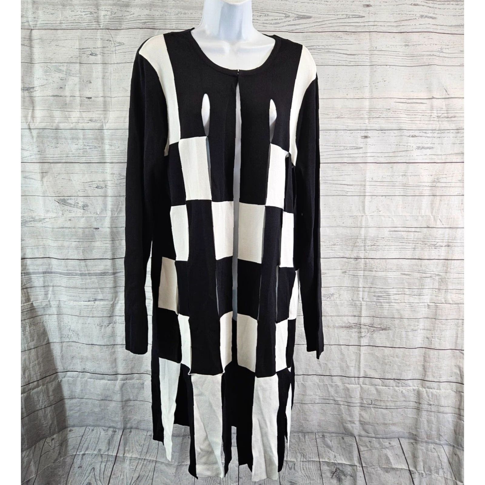 Joseph Ribkoff Joseph Ribkoff Womens Cardigan XL Black White Cut Outs Knit Viscose Lined Sweater Shirt Size XL / US 12-14 / IT 48-50 - 2 Thumbnail