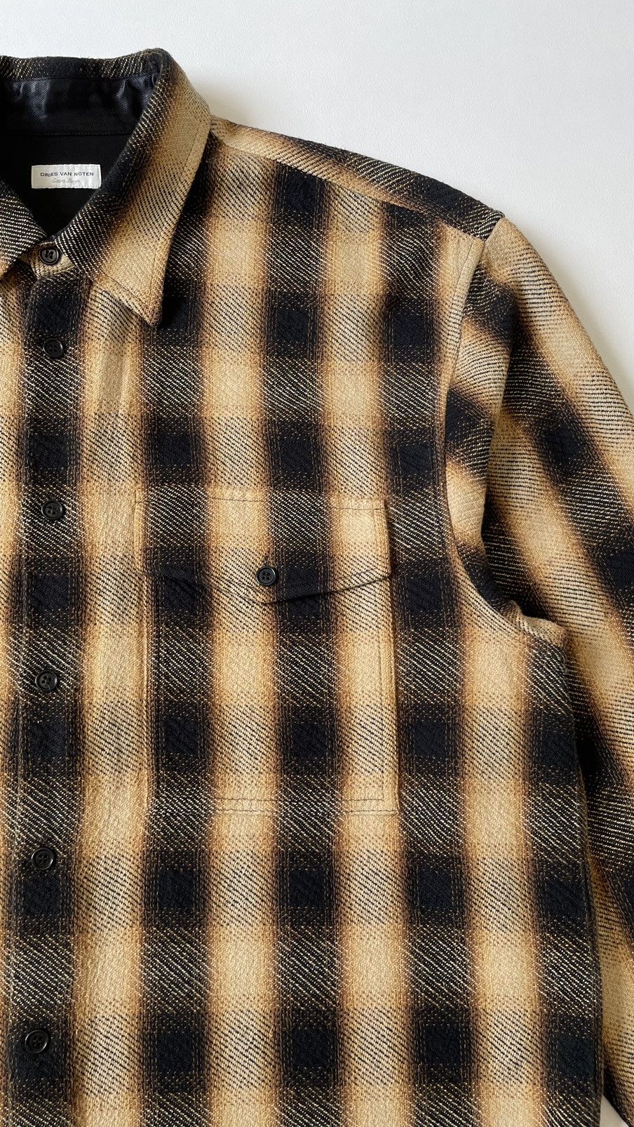 Dries Van Noten Brown Ombre Check Flannel Utility Shirt Size US XL / EU 56 / 4 - 4 Thumbnail