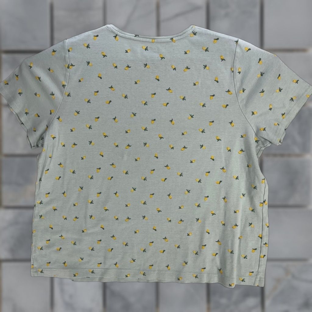 Croft & Barrow Croft Barrow Tee Shirt 1X Plus Green Yellow Lemon Print Short Sleeve 100% Cotton Women's T-Shirt Shirt Casual Sleeve Round Neck Size XL / US 12-14 / IT 48-50 - 1 Thumbnail