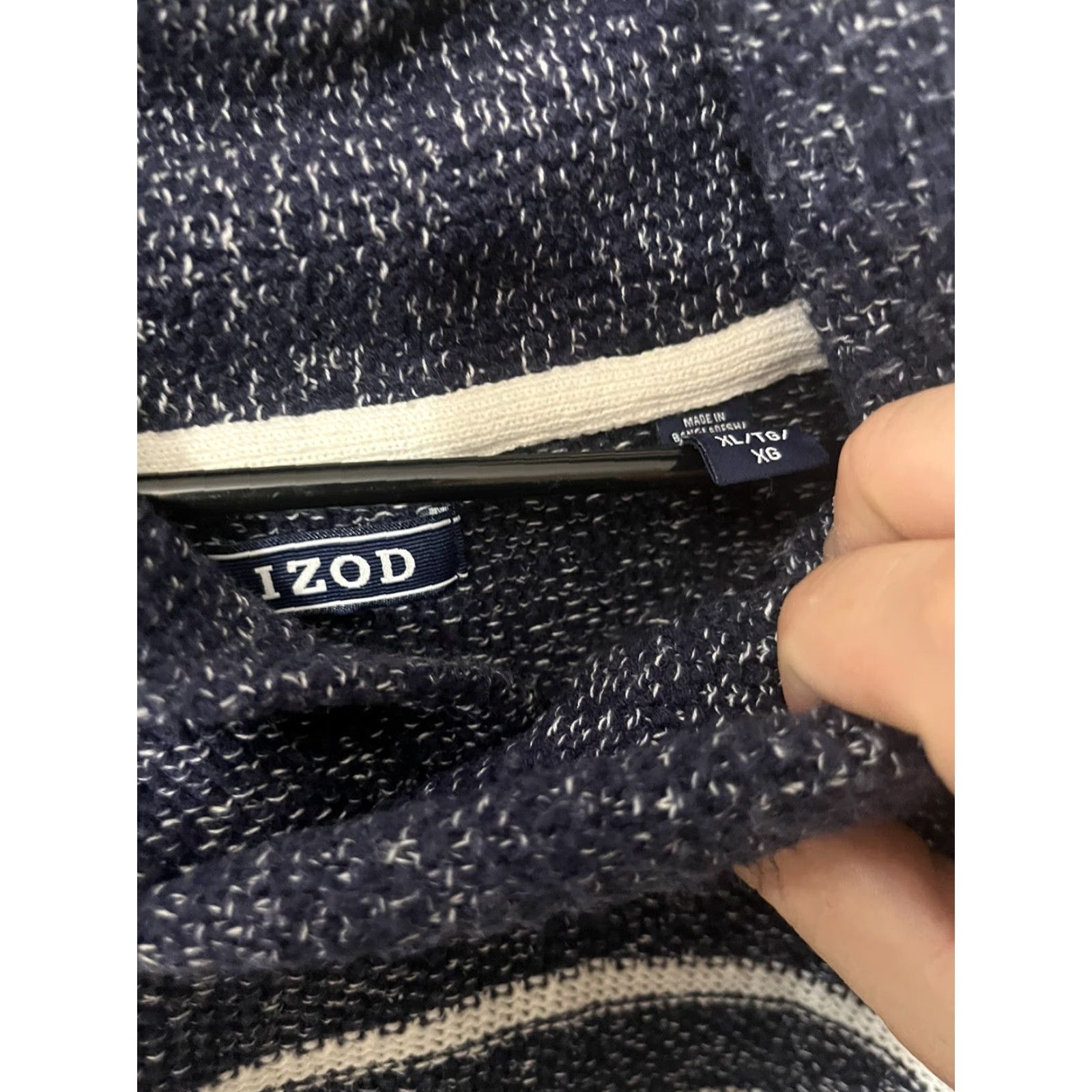 Izod IZOD Sweater Mens XL Peacoat Blue White Stripe Shawl Collar Size US XL / EU 56 / 4 - 3 Thumbnail