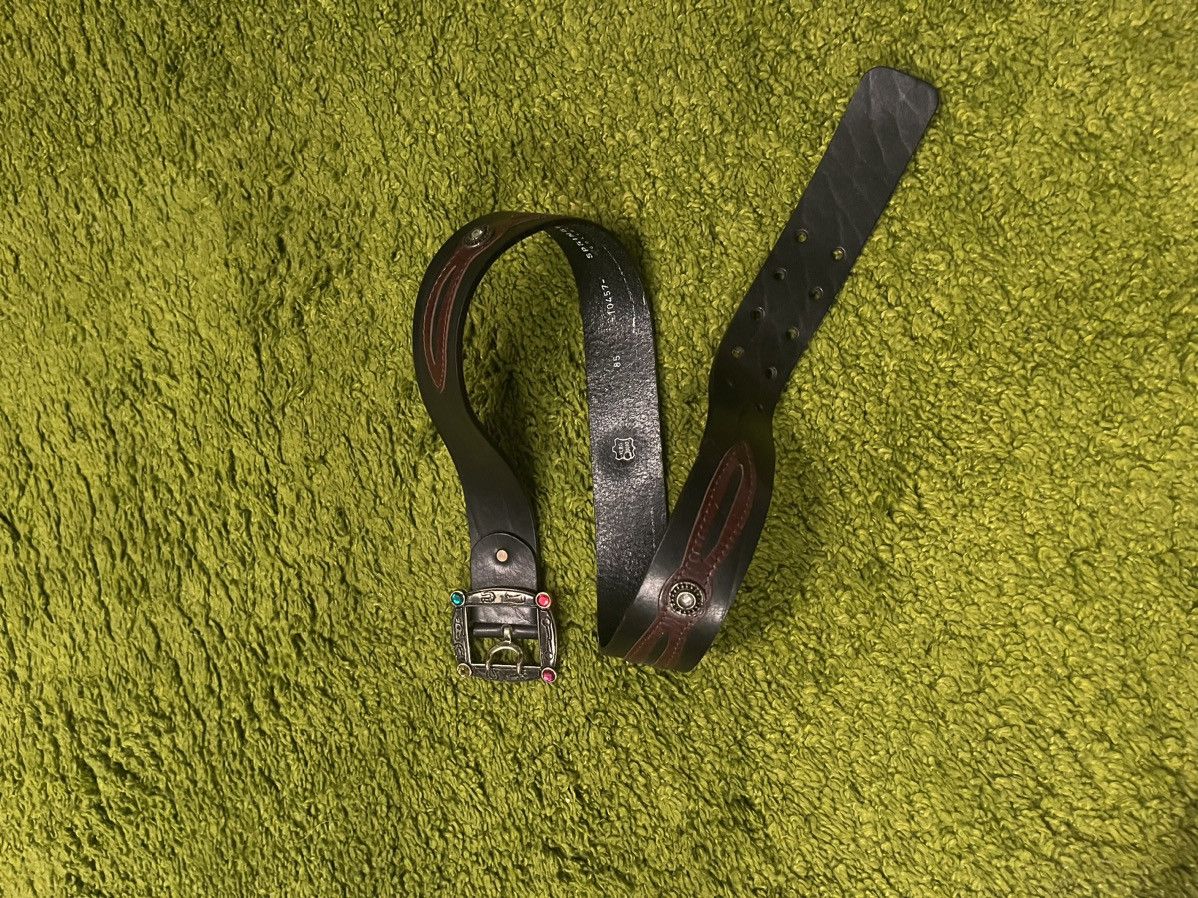 Cowboy Equipment × Genuine Leather × Vintage 💎 Western Cowboy style real leather rhinestones buckle belt Size 32 - 8 Thumbnail