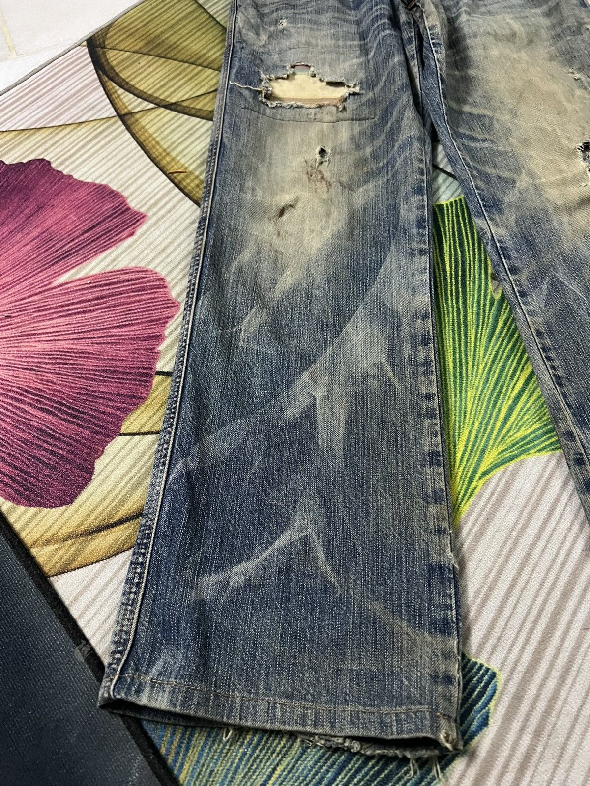 If Six Was Nine 💥Flare💥 Edwin 503 Blue Trip Eagle Model Distress Jean Size US 33 - 4 Thumbnail