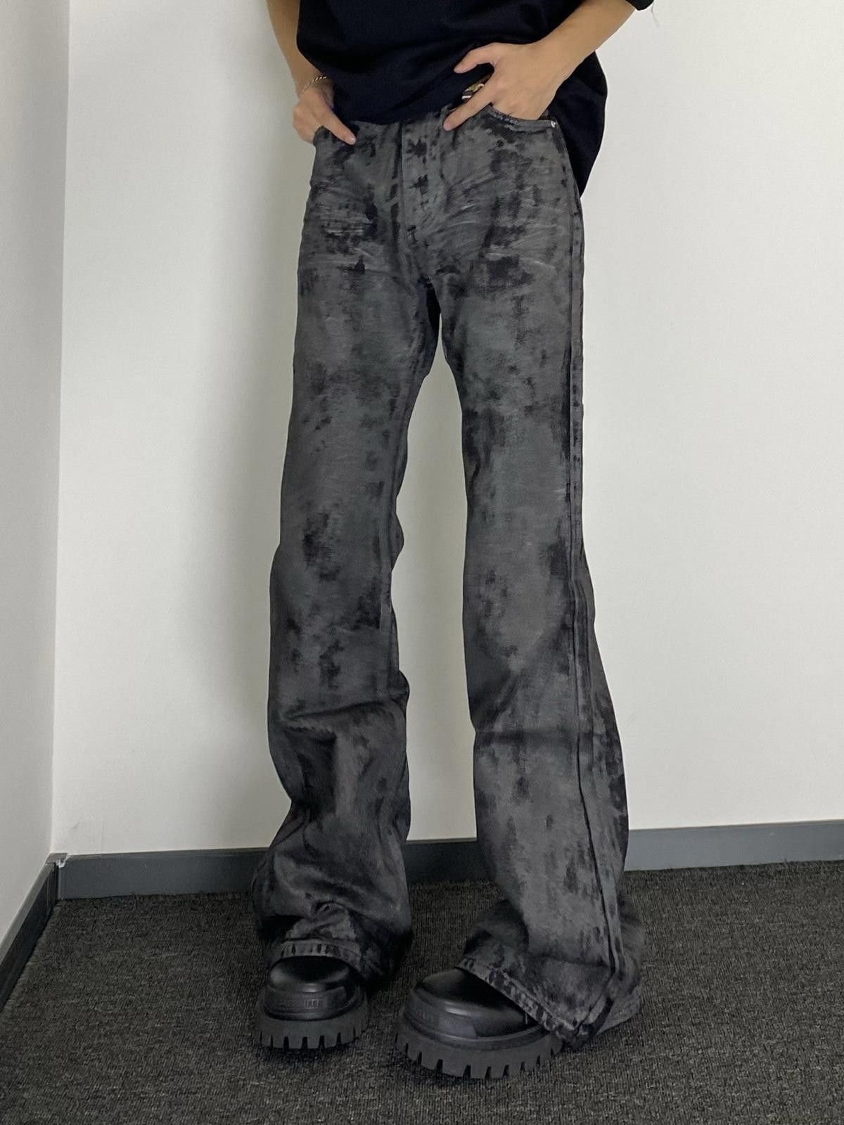 Jean Retro Flared Jeans – Waxed Shine, Brushed Wash Finish Size US 32 / EU 48 - 4 Thumbnail
