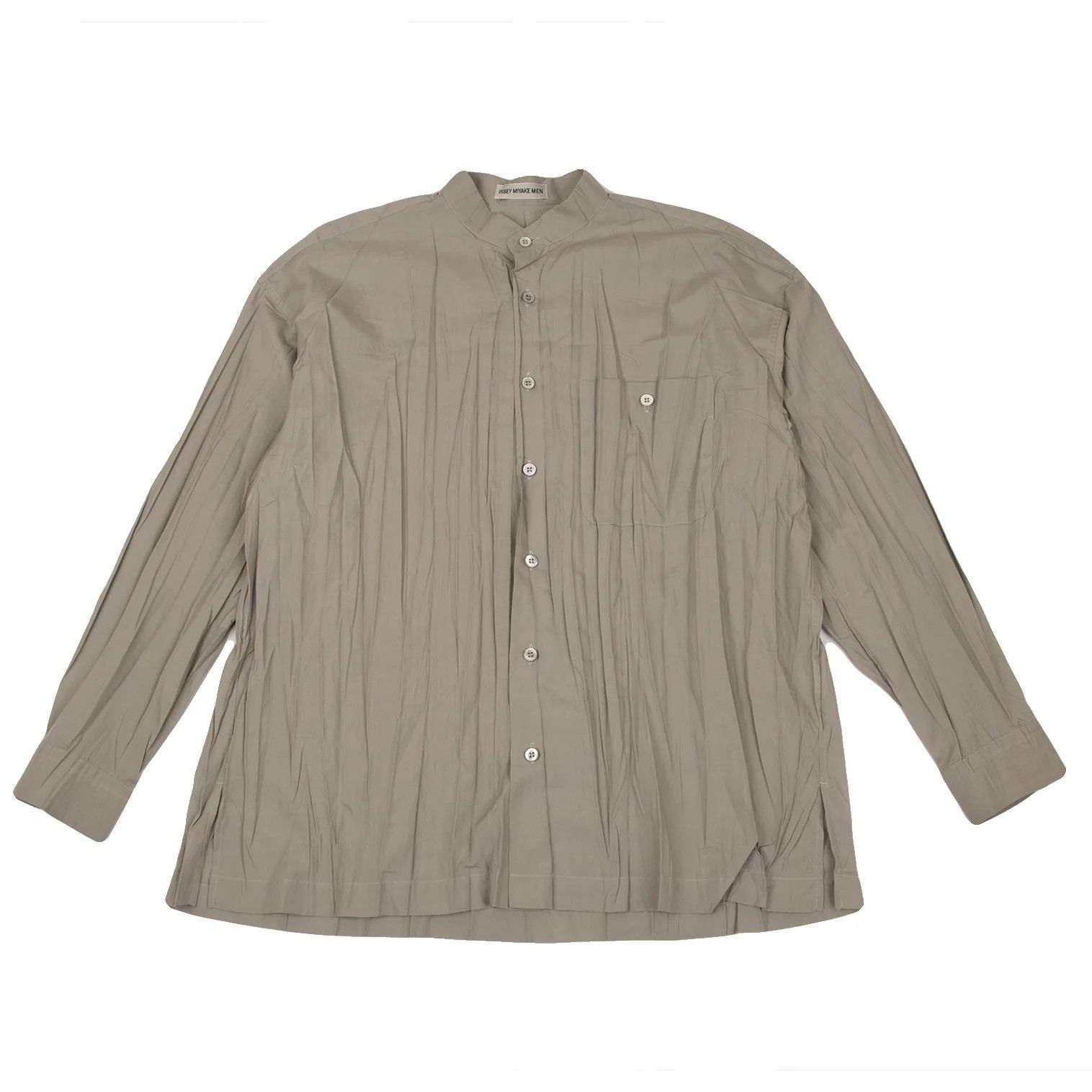 Issey Miyake Band Collar Pleated Shirt in Gray, Size M Size US M / EU 48-50 / 2 - 1 Thumbnail