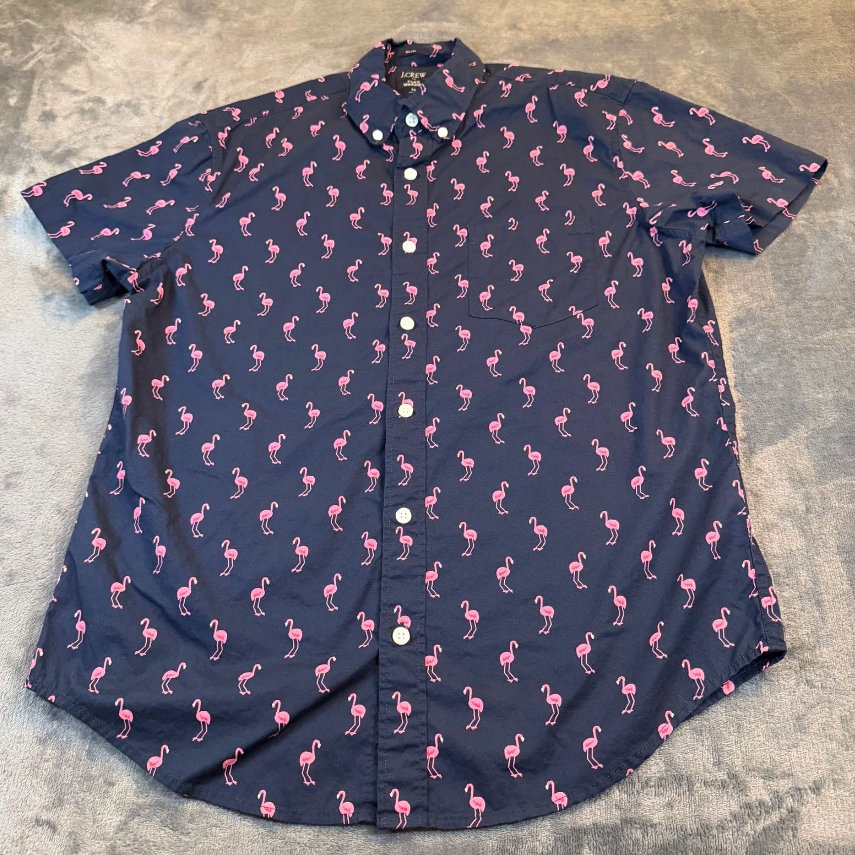 J.Crew J.Crew Flex Washed Slim Fit Flamingo Short Sleeve Button-Down Shirt Mens M Size US M / EU 48-50 / 2 - 3 Thumbnail