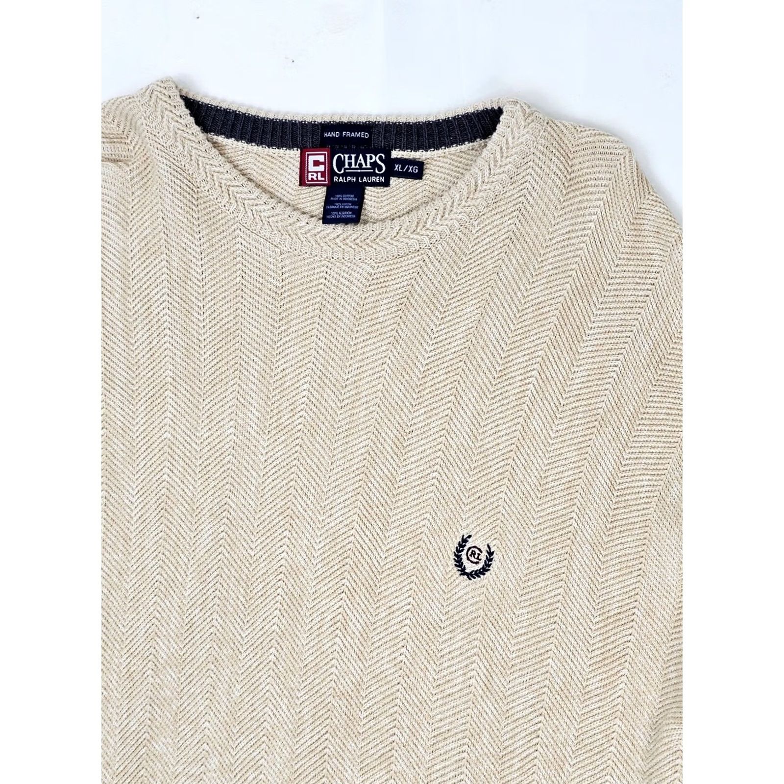 Chaps VTG Chaps Ralph Lauren Hand Frame Sweater Men L Herringbone Beige Ivory Knit Size US L / EU 52-54 / 3 - 2 Thumbnail