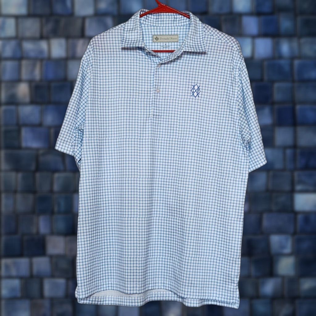 Vintage Donald Ross Golf Polo Shirt Checkered Blue White M Men Size US M / EU 48-50 / 2 - 1 Thumbnail