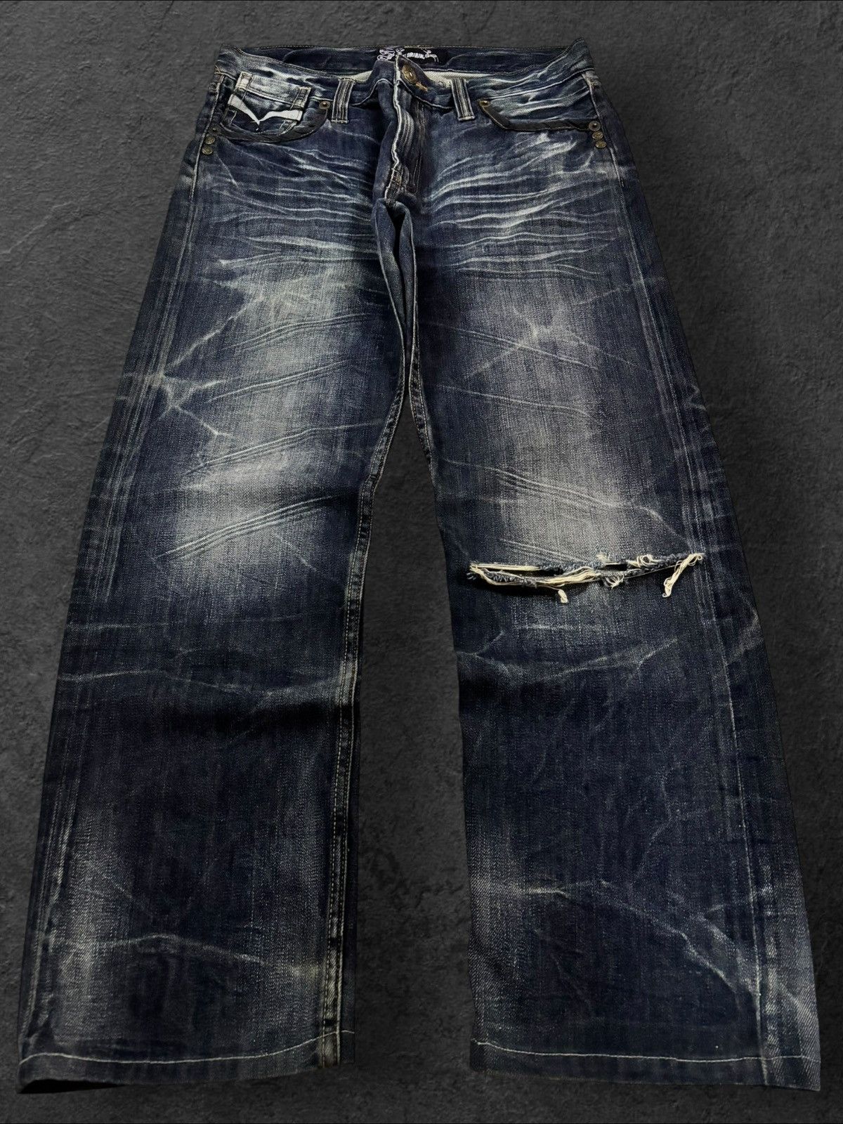 If Six Was Nine Grunge Japan Oririn Diamond Studded Embroidery Distress Jean Size US 32 / EU 48 - 2 Thumbnail