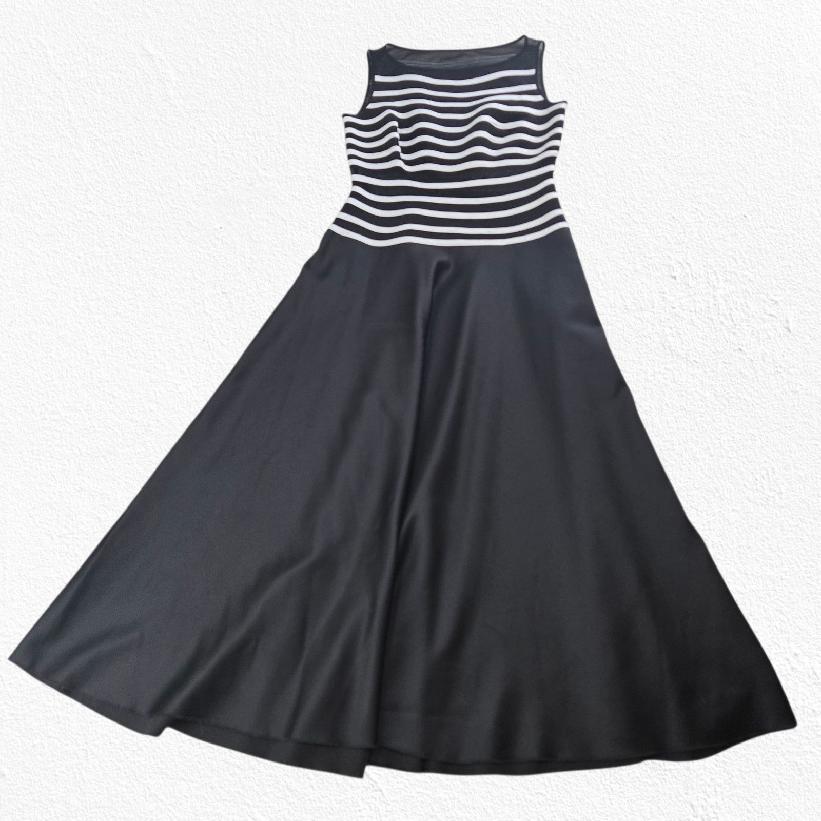 Black White Striped Illusion Bodice Evening Dress Size 12