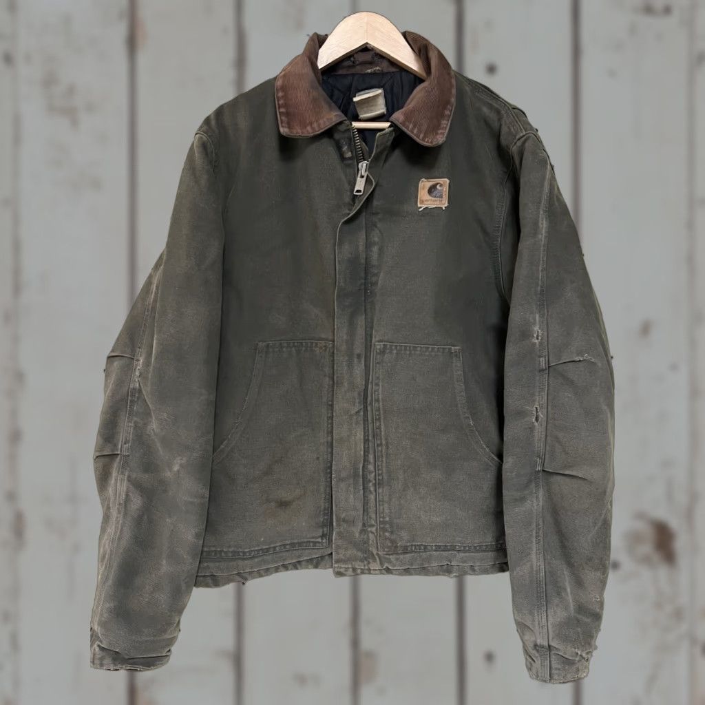 Carhartt VINTAGE Carhartt J22 Jacket LT Green Cotton Canvas Quilted Workwear Large Mens Winter Distressed Thrashed Logo Size US L / EU 52-54 / 3 - 1 Thumbnail