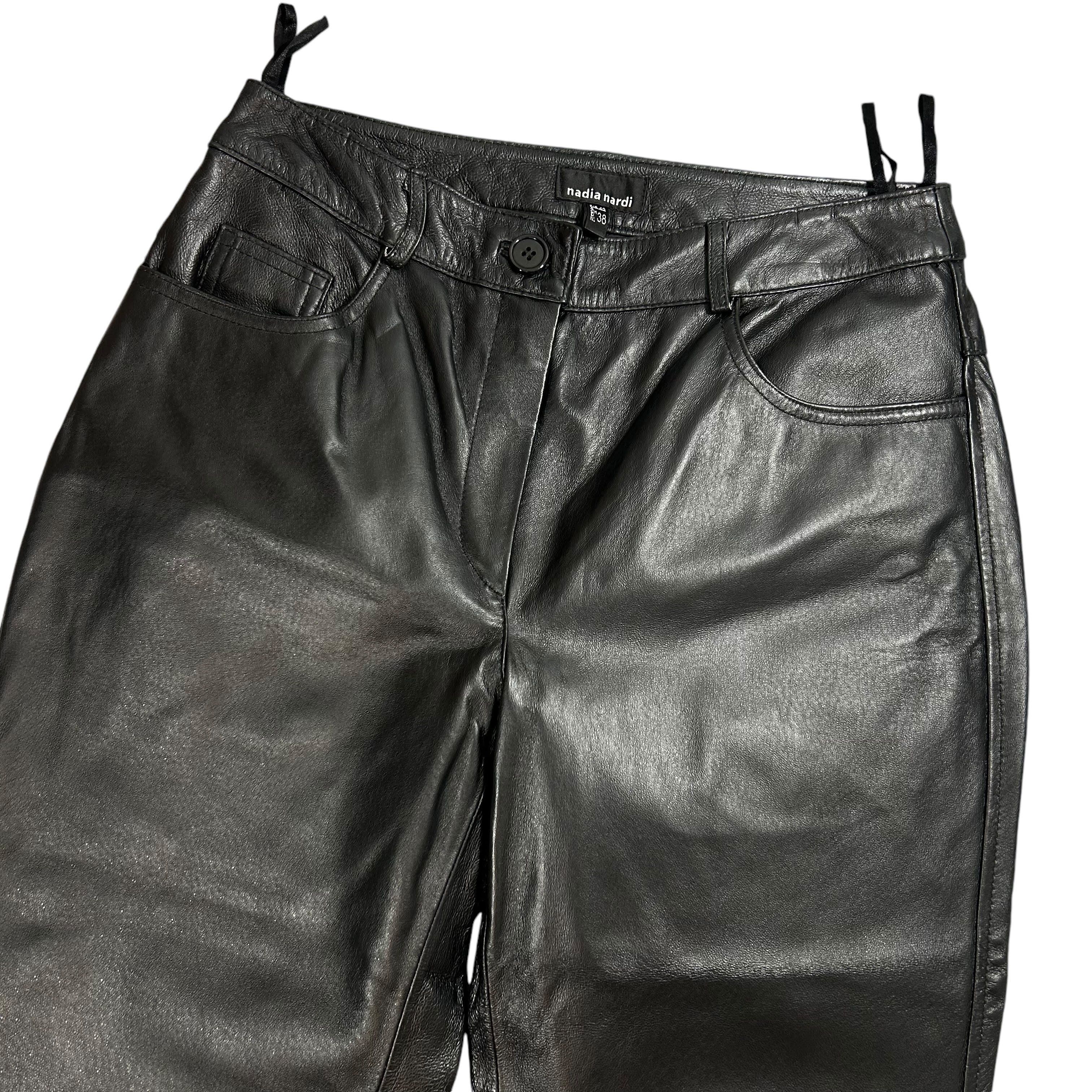 Genuine Leather × Vintage Vintage Black Leather Bootcut Slim Flared Pants 38 W27 Size 27" / US 4 / IT 40 - 4 Thumbnail