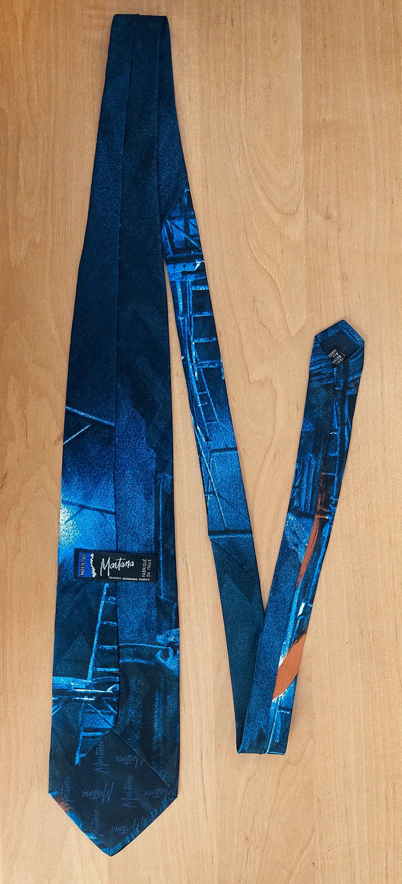 Claude Montana Claude Montana Paris Silk BlueTie Abstract Industrial 90s Size ONE SIZE - 4 Thumbnail