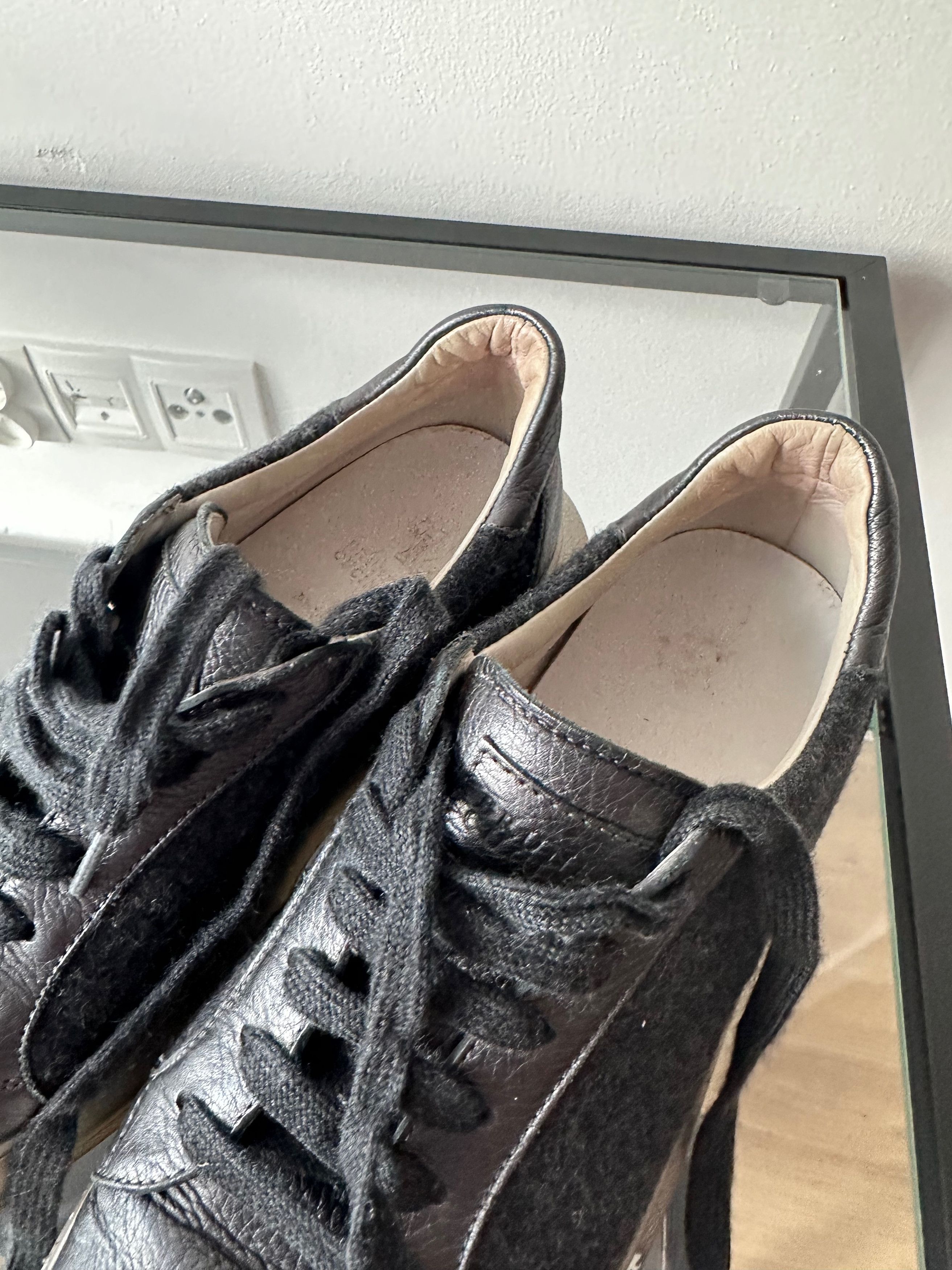 Brunello Cucinelli Brunello Cucinelli Dark Grey Wool Leather Platform Sneakers Size US 8.5 / IT 38.5 - 14 Thumbnail