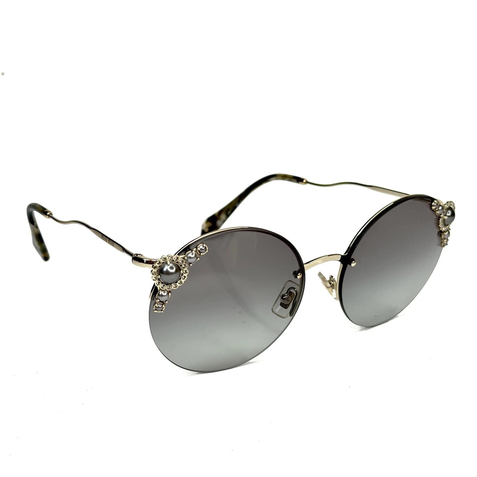 Miu Miu MIU MIU MU52TS Gold Crystal Jewel Pearl Gray Round Sunglass Size ONE SIZE - 9 Thumbnail
