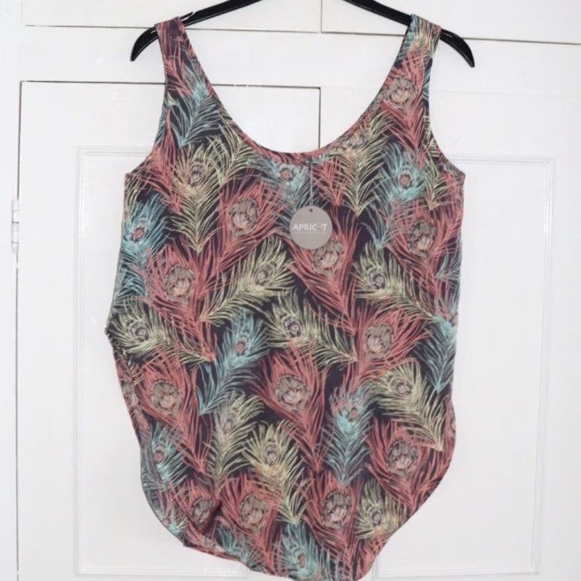 Vintage Apricot Vest Top Size UK 10 Womens Multi Peacock Print Curved Hem New With Tags Size L / US 10 / IT 46 - 2 Thumbnail