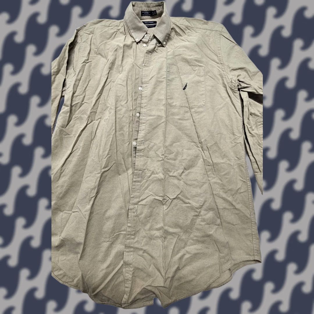 Nautica NAUTICA MENS Shirt 100% COTTON BEIGE BUTTON COLLAR SLEEVE NO WRINKLE Size US L / EU 52-54 / 3 - 1 Thumbnail