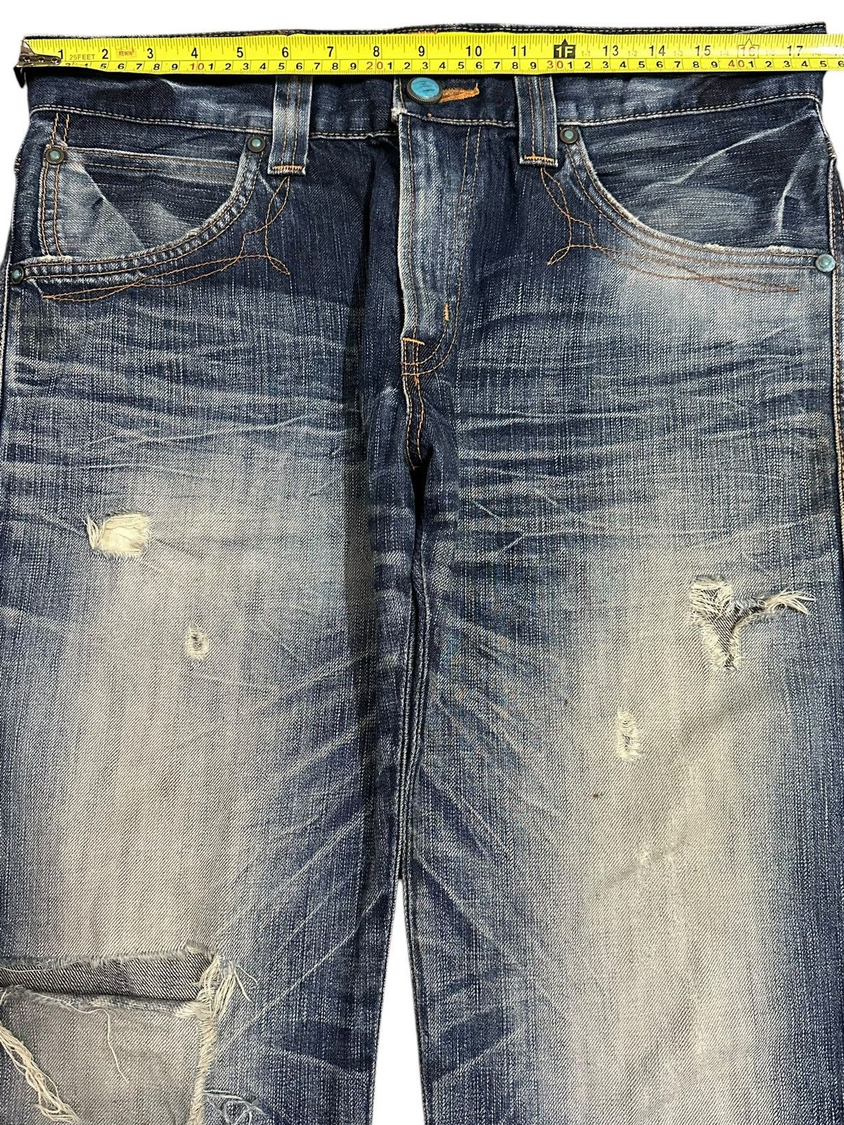 Edwin Vintage Edwin Blue Trip Faded Wash Distressed Bootcut Jeans Size US 34 / EU 50 - 12 Thumbnail