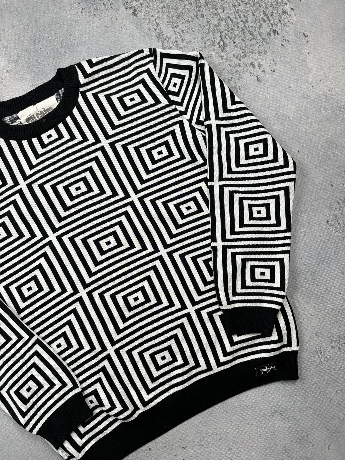 Affliction Piilgrim Men's 1967 Geometric Crew Knit in Black/White y2k Size US L / EU 52-54 / 3 - 4 Thumbnail