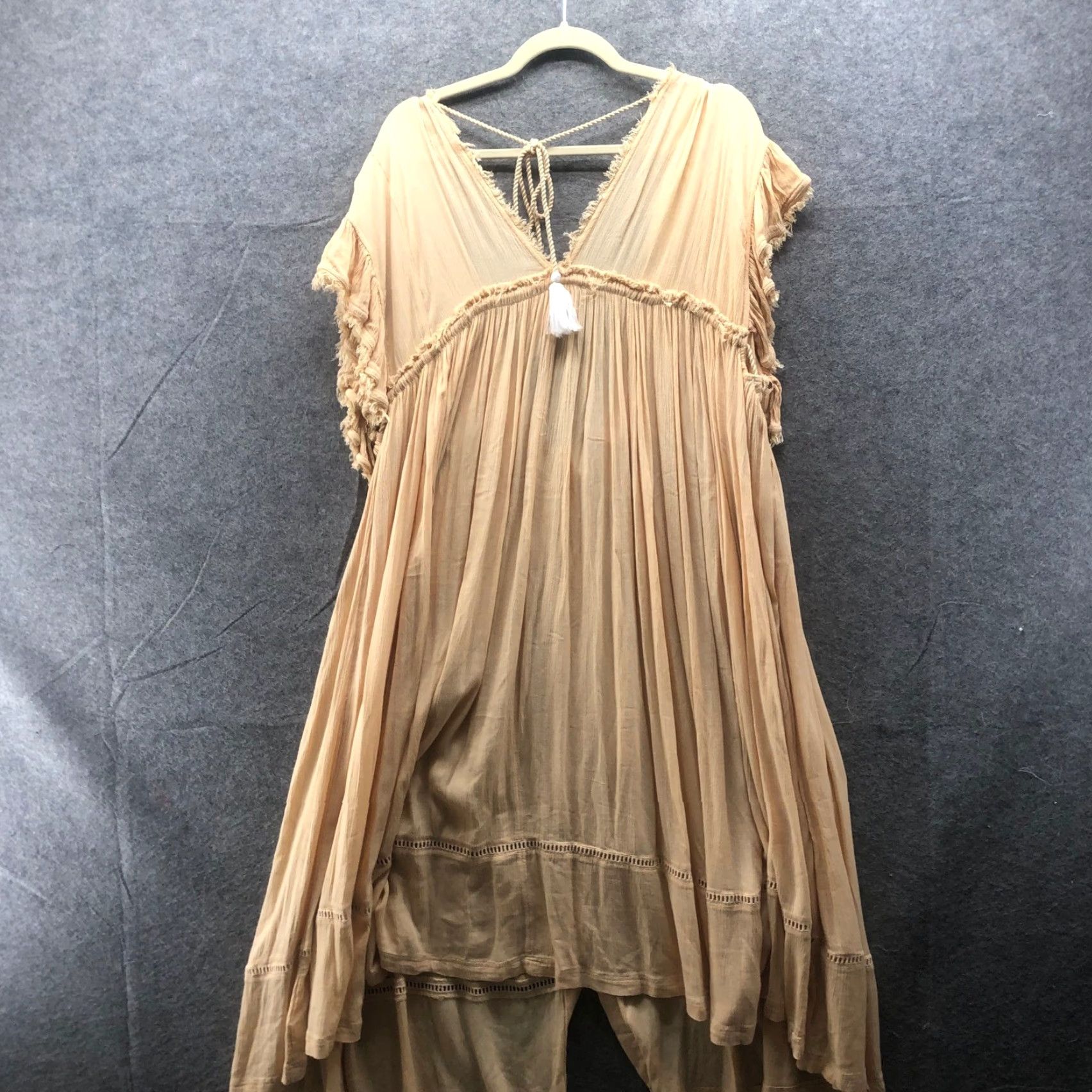 VINTAGE Free People Boho Midi Dress S Yellow Embroidered