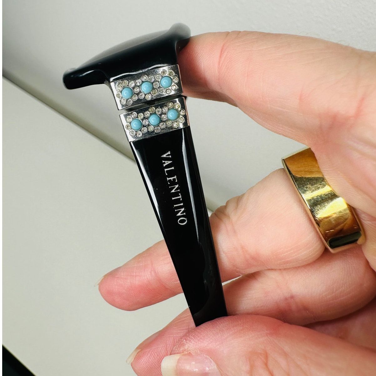 Valentino Valentino Black Sunglasses Silver & Blue Bead Embellishment Size ONE SIZE - 16 Thumbnail