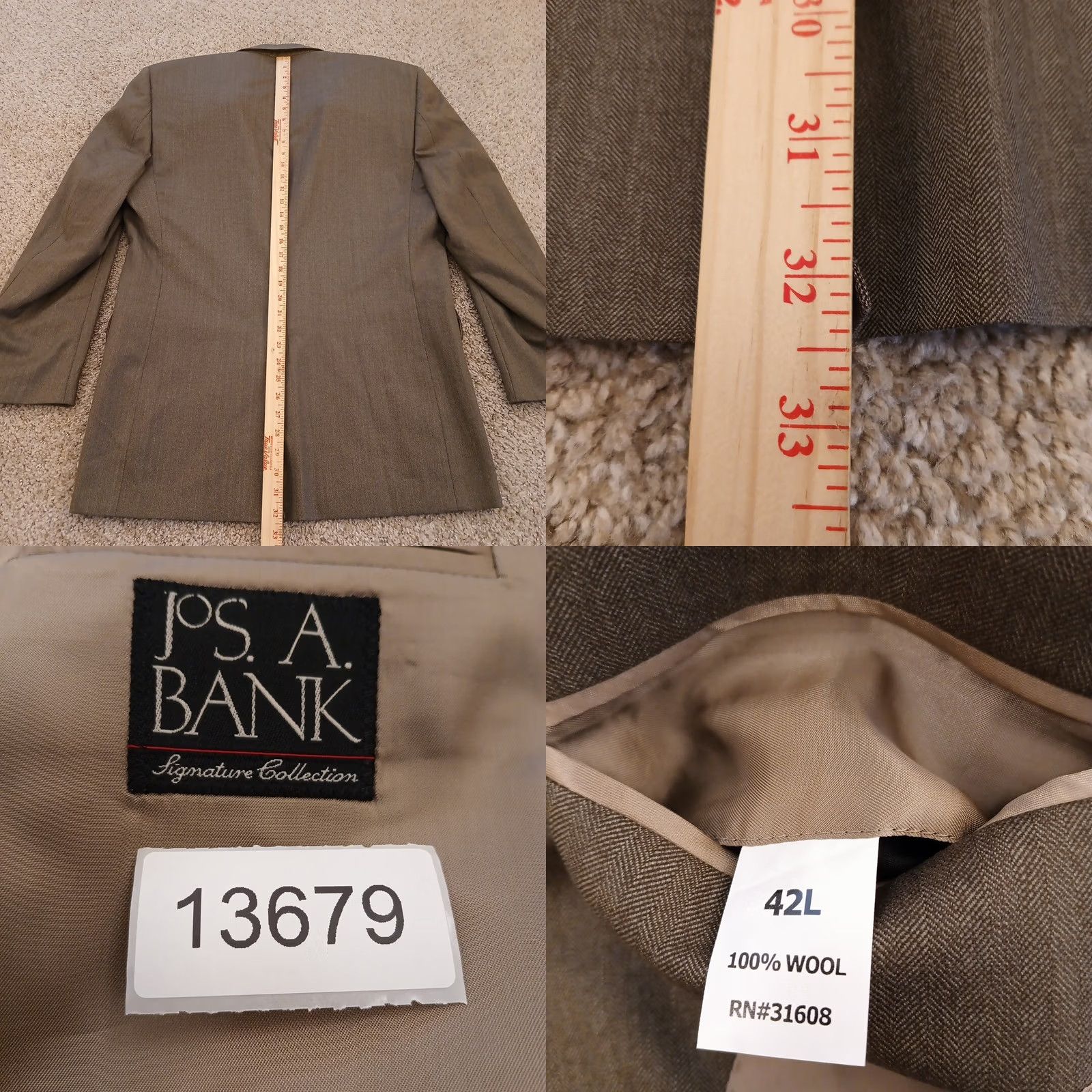 Jos. A. Bank Jos. A. Bank Blazer Mens 42 Long Gray Herringbone Wool Two-Button Single Vent Jacket Coat Notch Lapel Herringbone Wool Blazer 2 Piece Vintage No Mens Size 42R - 8 Thumbnail